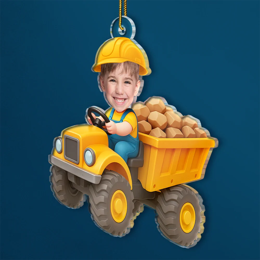 Custom Photo Kid Riding Construction - Personalized Acrylic Photo Ornament - Image 3