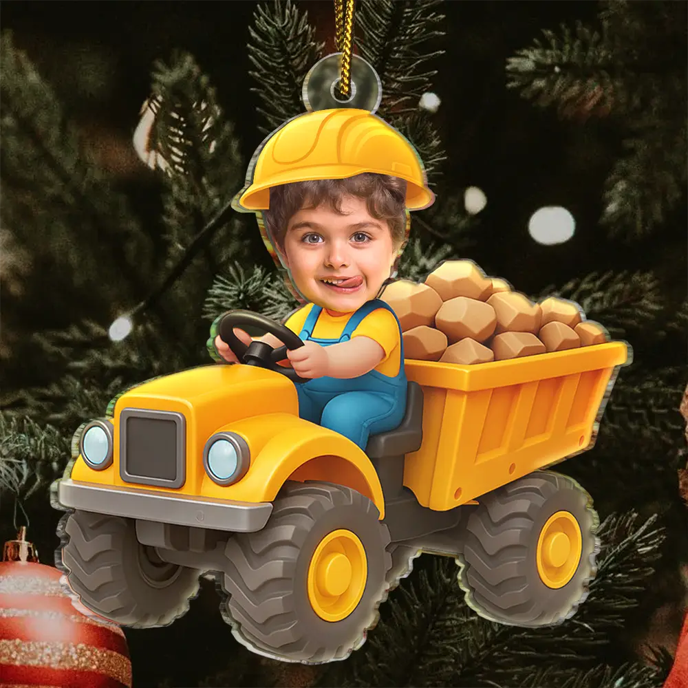 Custom Photo Kid Riding Construction - Personalized Acrylic Photo Ornament - Image 4