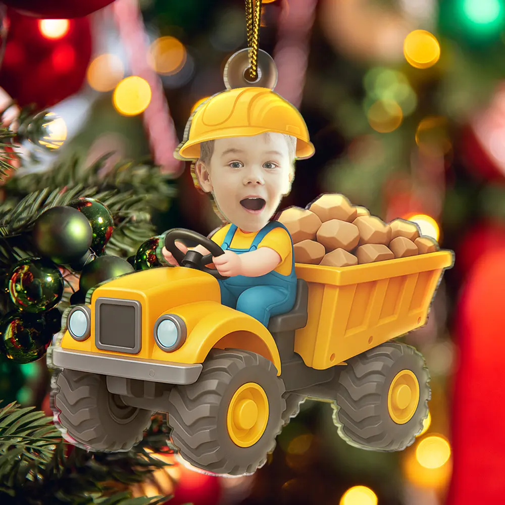 Custom Photo Kid Riding Construction - Personalized Acrylic Photo Ornament - Image 6