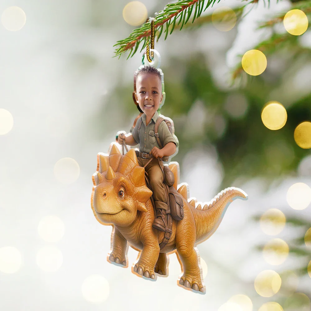 Custom Photo Kid Riding Dinosaur - Personalized Custom Shaped Acrylic Ornament - Image 3