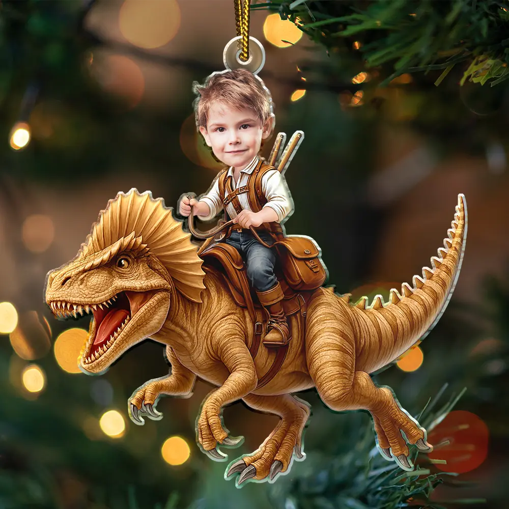 Custom Photo Kid Riding Dinosaur - Personalized Custom Shaped Acrylic Ornament - Image 4