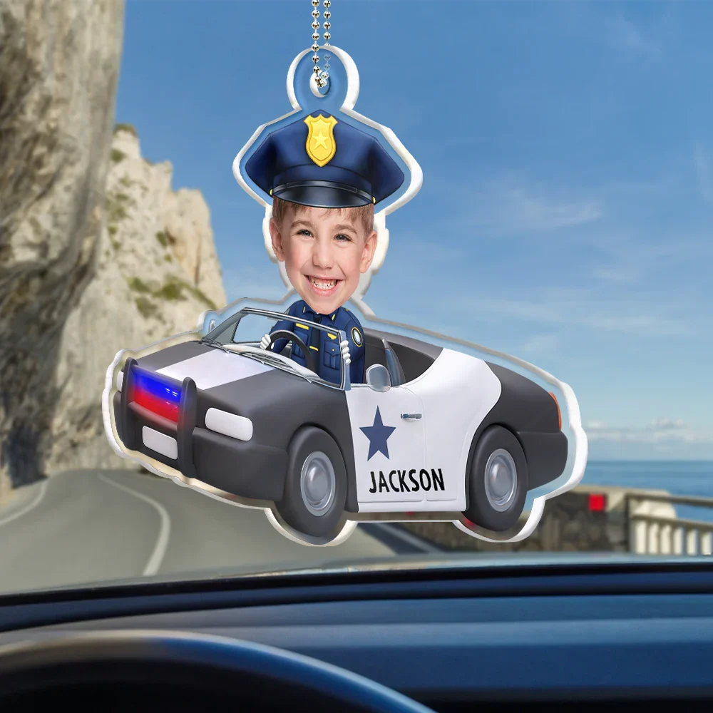 Custom Photo Kids Construction Truck Driver - Personalized Acrylic Car Hanger - Image 3