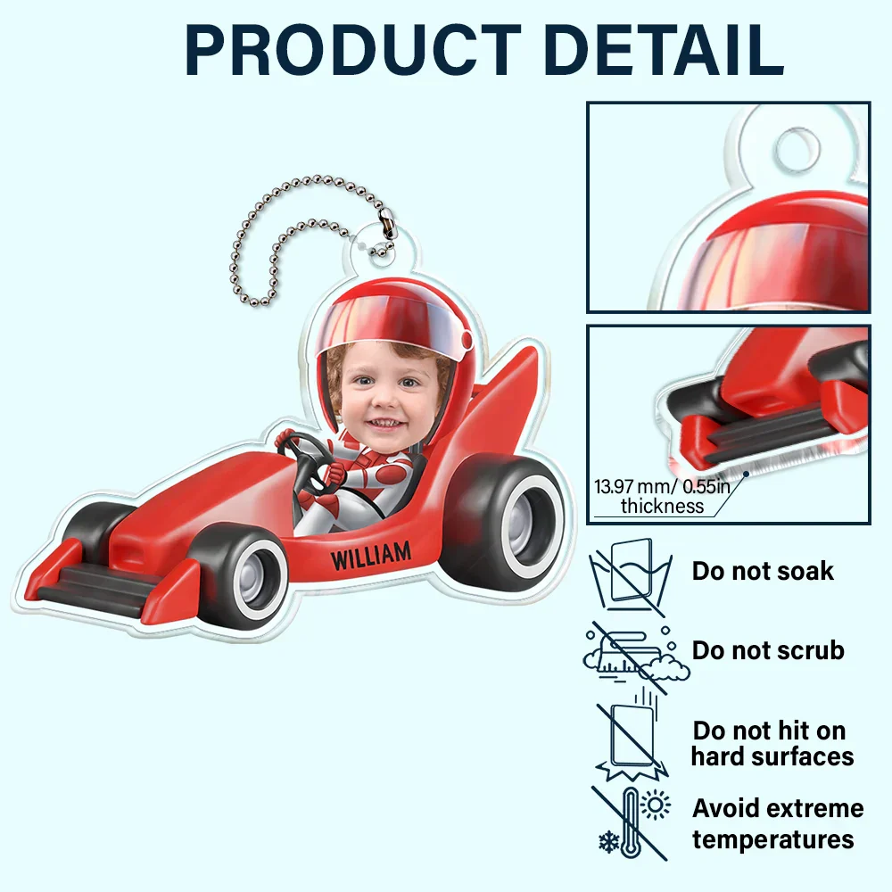Custom Photo Kids Construction Truck Driver - Personalized Acrylic Car Hanger - Image 6