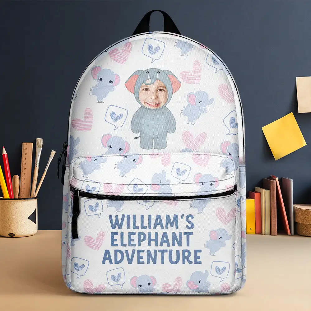 Custom Photo Kid's Dinosaur Unicorn Bear Adventure - Personalized Canvas Backpack - Image 3