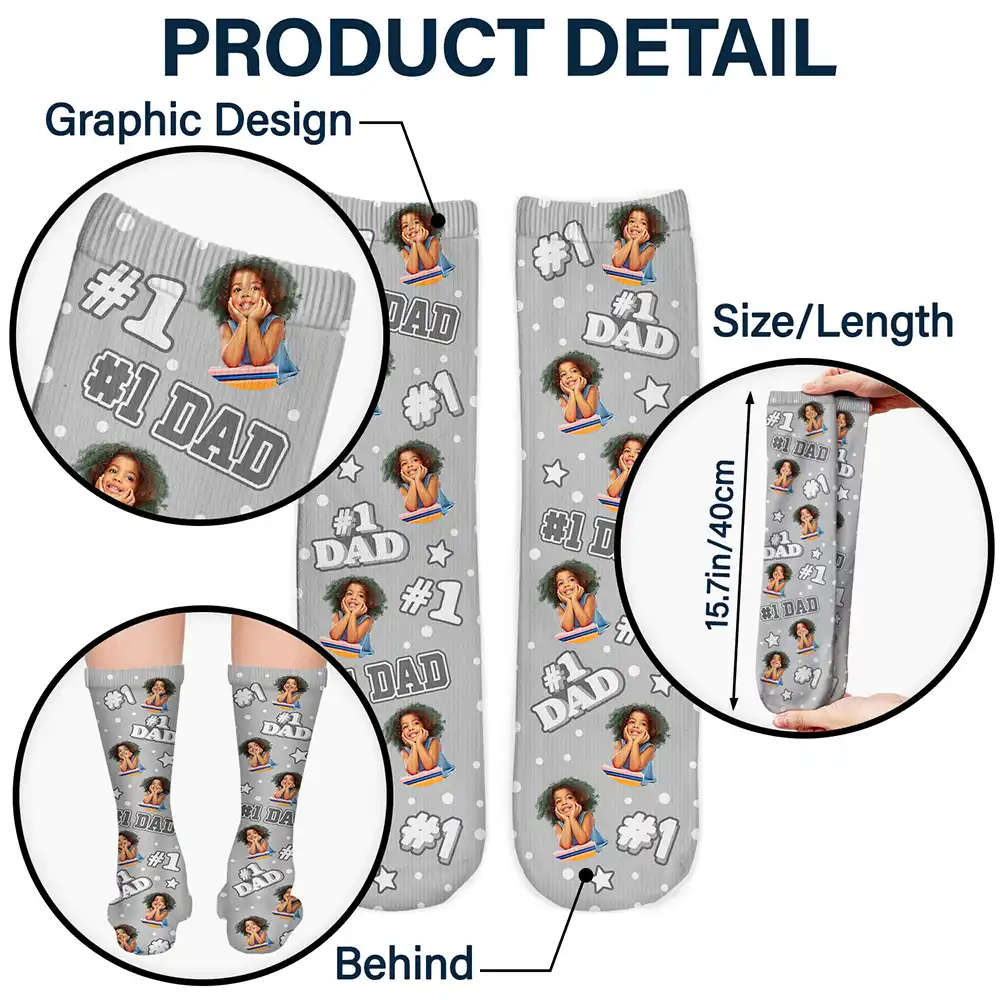 Custom Photo Kids Face #1 Dad #1 Mom - Personalized Socks - Image 6