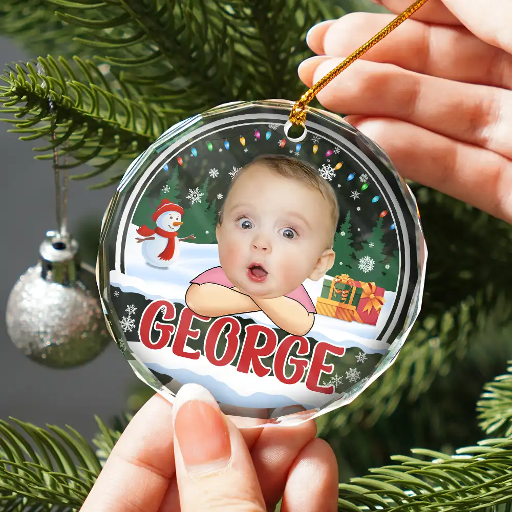 Custom Photo Kid's Face Chibi Style - Personalized Combo Circle Glass Ornament - Image 3
