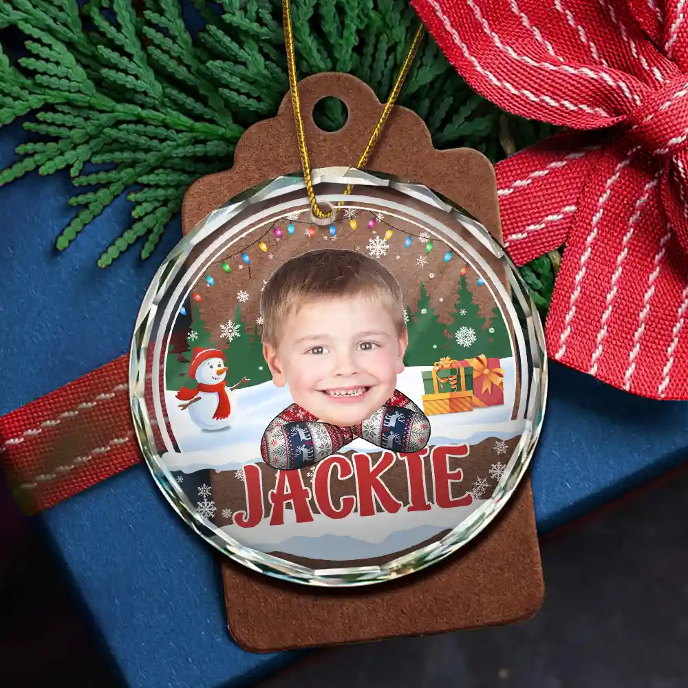 Custom Photo Kid's Face Chibi Style - Personalized Combo Circle Glass Ornament - Image 6