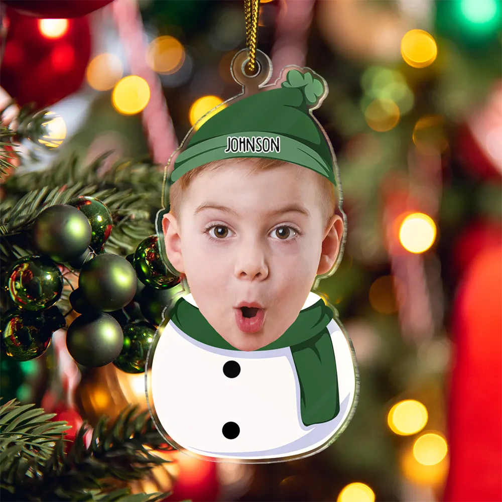 Custom Photo Kids Snowman - Personalized Cutout Acrylic Ornament - Image 6