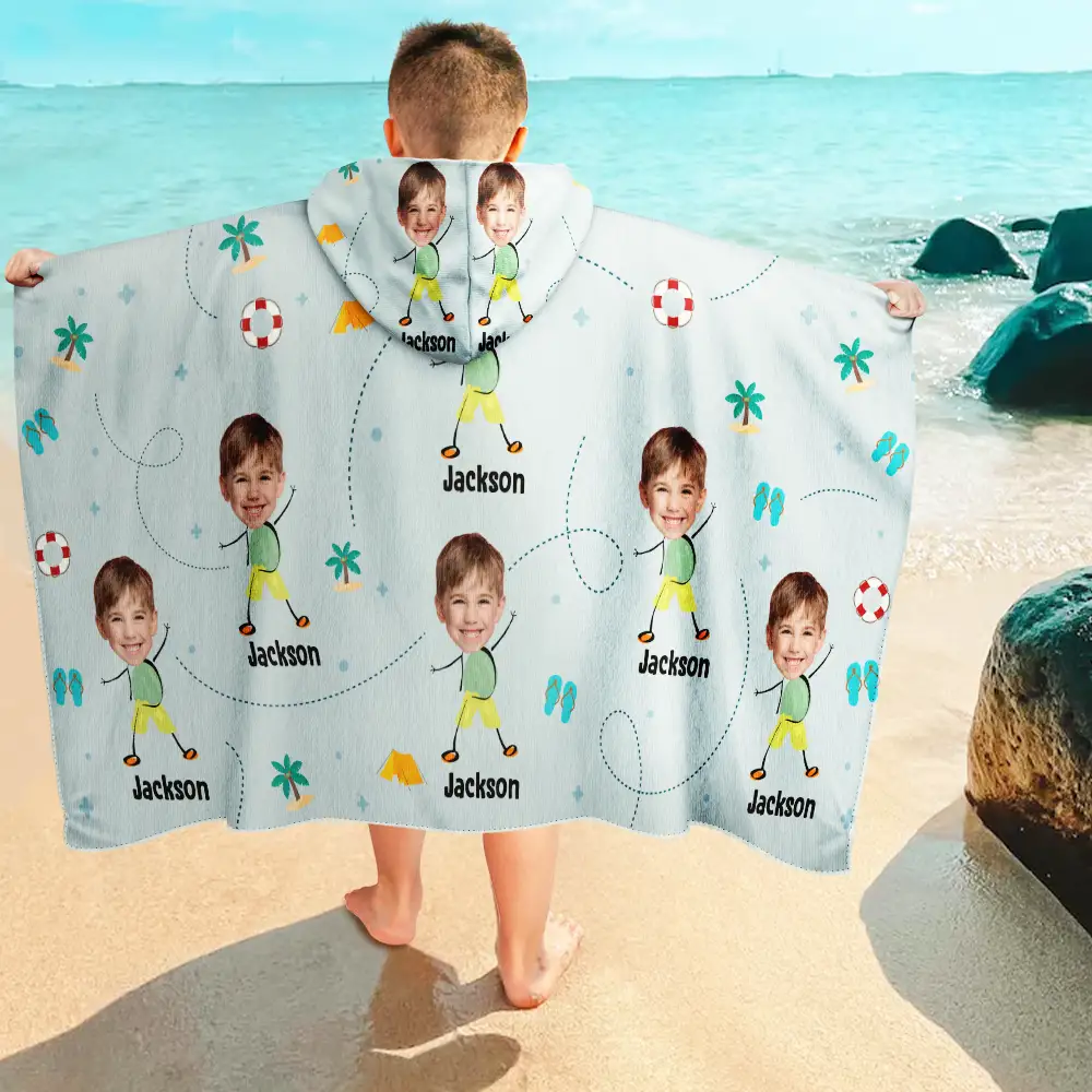 Custom Photo Kids Summer Playtime - Personalized Hooded Beach Towel - Image 5