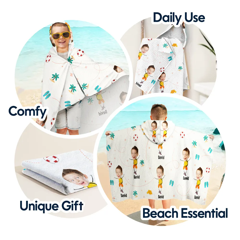 Custom Photo Kids Summer Playtime - Personalized Hooded Beach Towel - Image 7