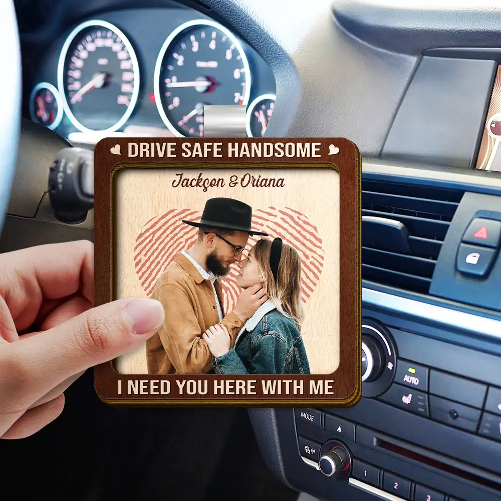 Custom Photo Kissing Couple Drive Safe I Need You Here With Me - Personalized Custom Shaped Car Visor Clip - Image 4
