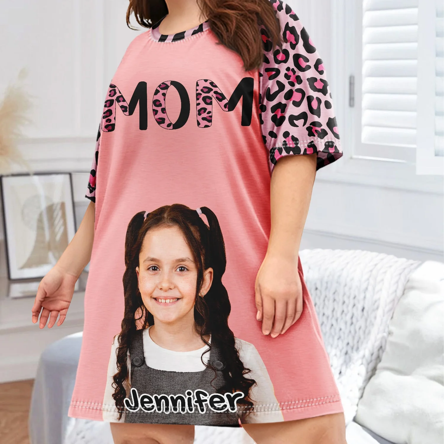 Custom Photo Leopard Nana Mommy - Birthday, Loving Gift For Mom, Mother, Mama, Grandma, Grandmother - Personalized Women's Sleep Tee - Image 4