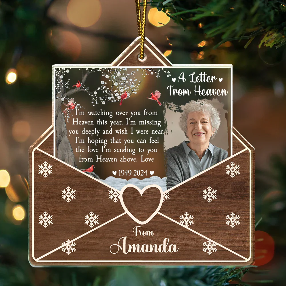 Custom Photo Letter From Heaven Memorial Christmas - Personalized Custom Shaped Acrylic Ornament - Image 3