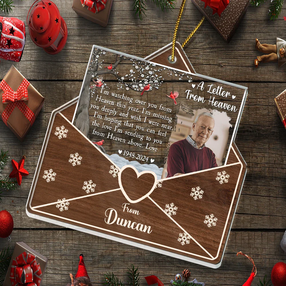 Custom Photo Letter From Heaven Memorial Christmas - Personalized Custom Shaped Acrylic Ornament - Image 5