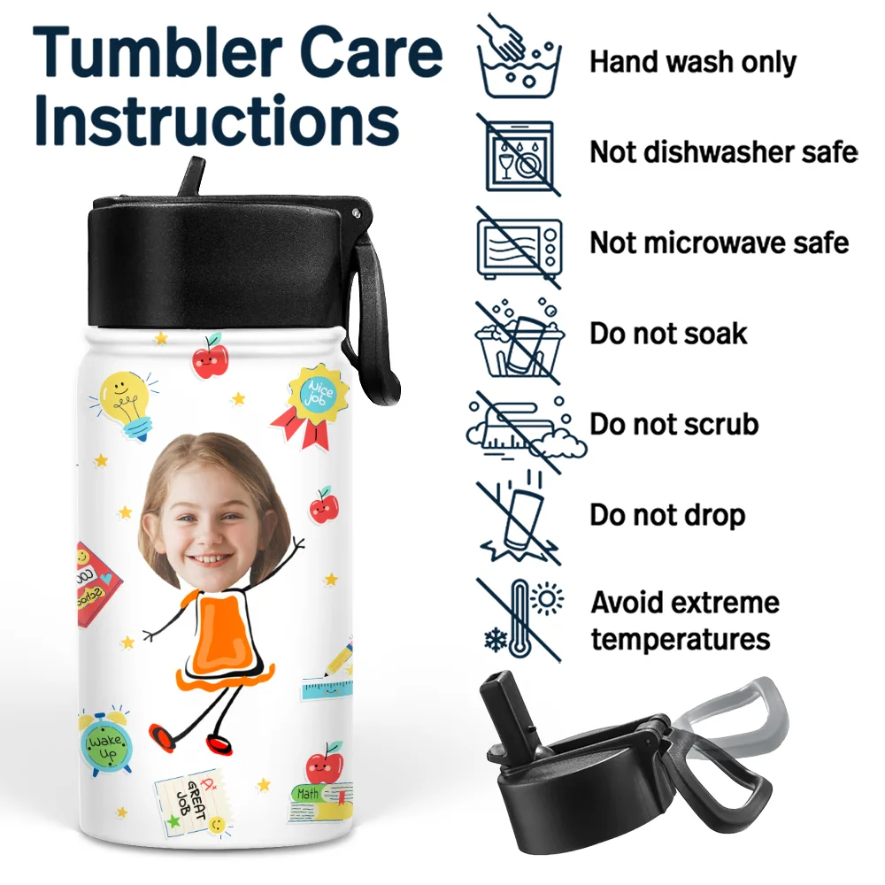 Custom Photo Letter School Kid - Personalized Kids Water Bottle - Image 6