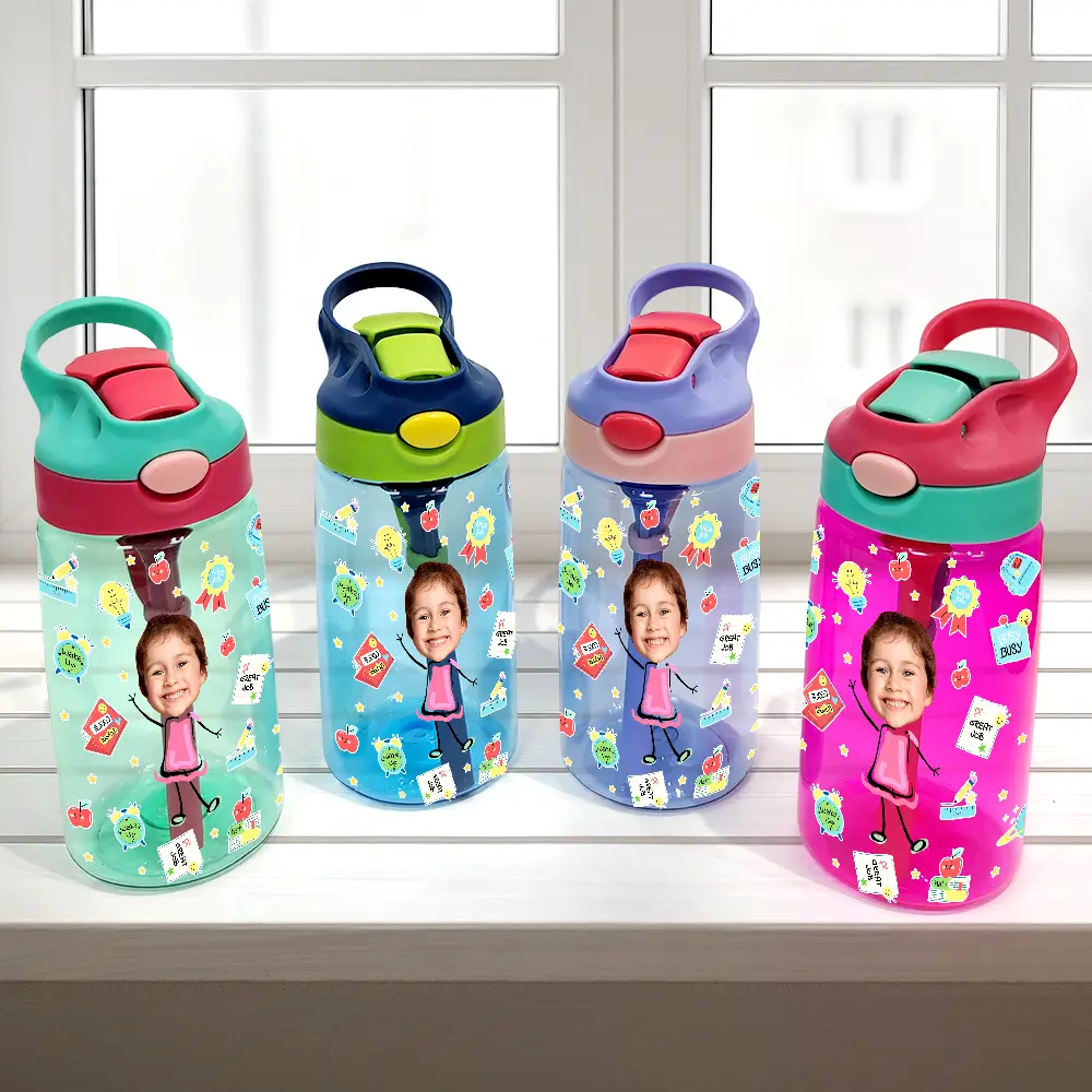Custom Photo Letter School Kid - Personalized Kids Water Bottle With Straw - Image 3