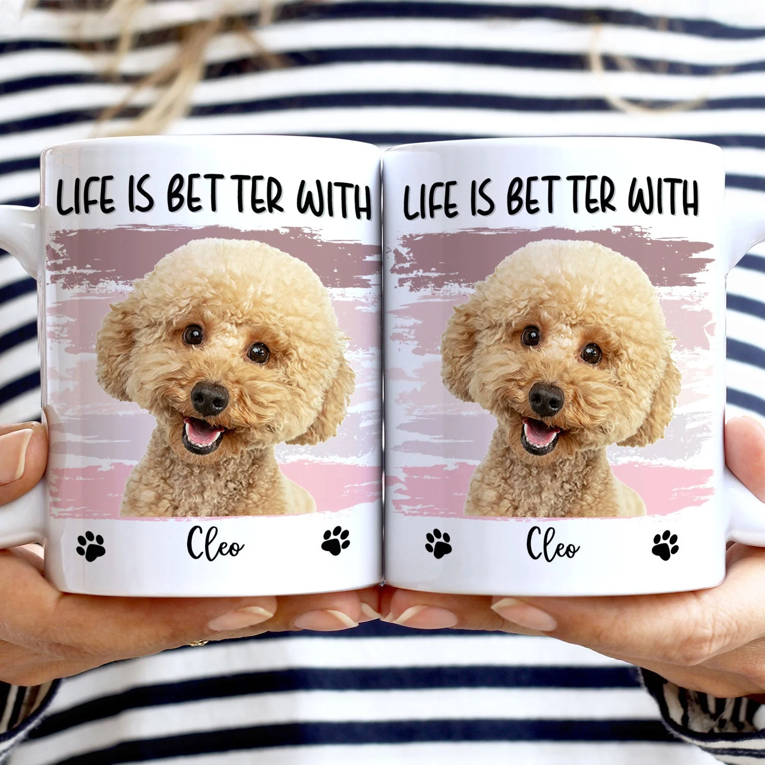 Custom Photo Life Is Better With Dog Cat - Gift For Pet Lovers - Personalized White Edge-to-Edge Mug - Image 3