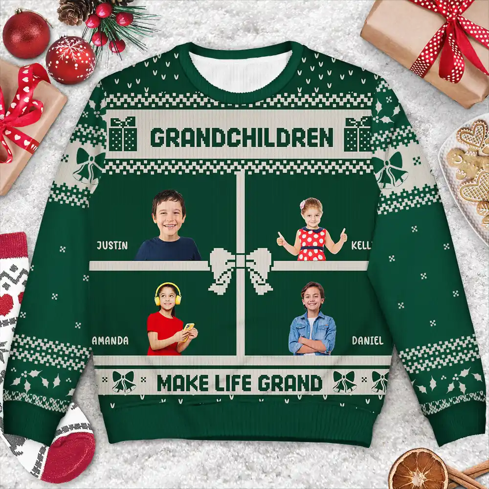 Custom Photo Life Is Grand With My Grandkids - Personalized Unisex Ugly Sweater - Image 4