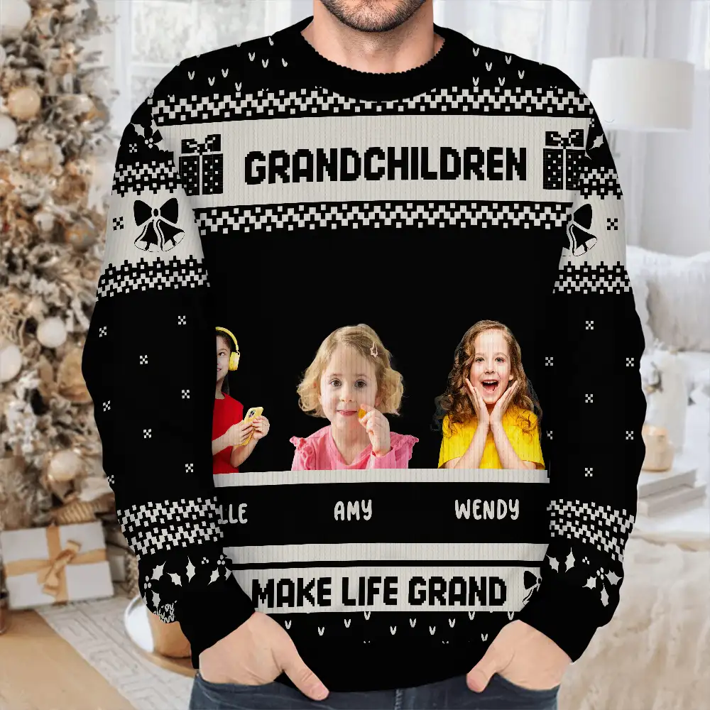 Custom Photo Life Is Grand With My Grandkids - Personalized Unisex Ugly Sweater - Image 5