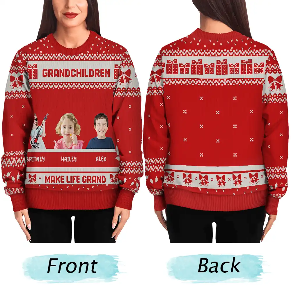 Custom Photo Life Is Grand With My Grandkids - Personalized Unisex Ugly Sweater - Image 6
