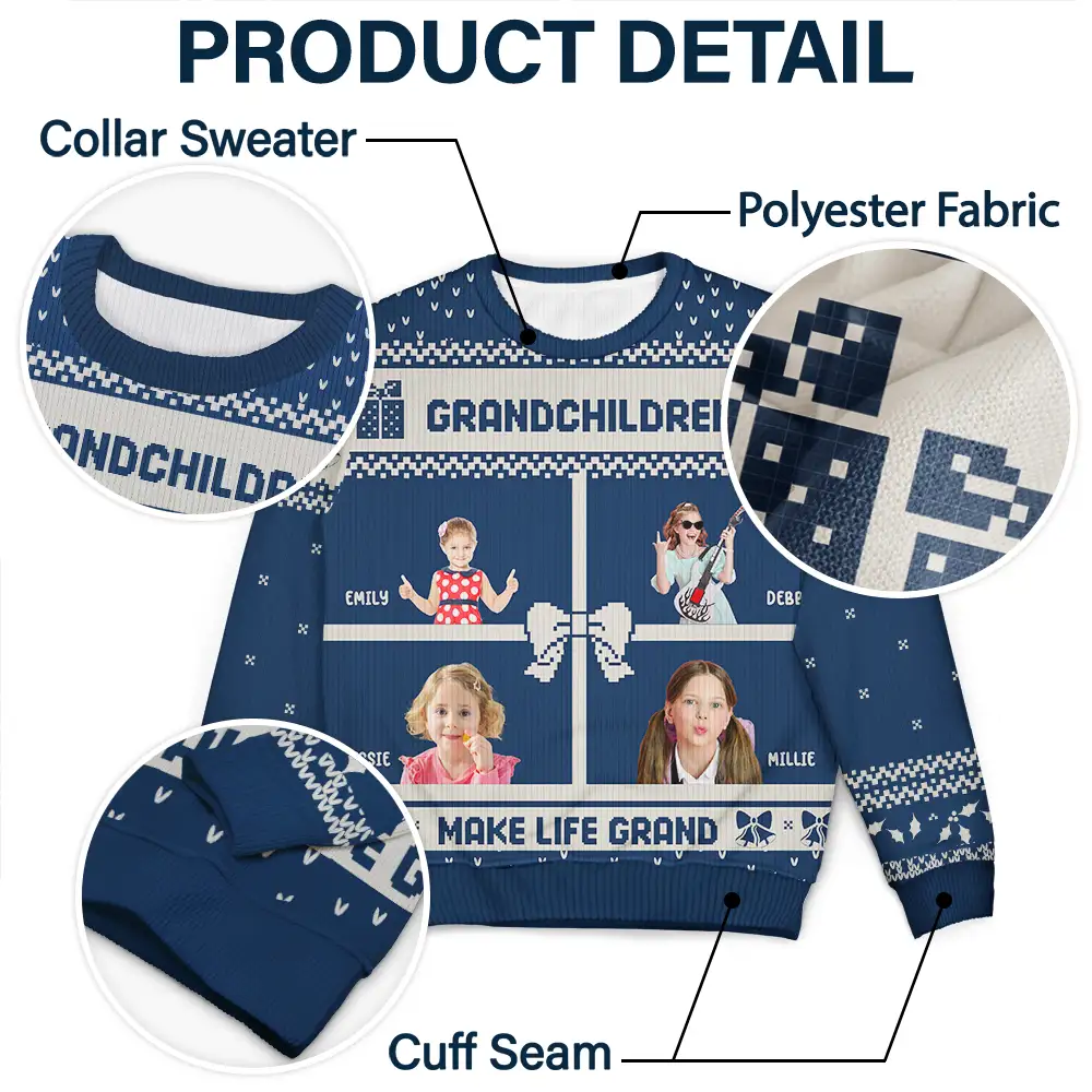 Custom Photo Life Is Grand With My Grandkids - Personalized Unisex Ugly Sweater - Image 7