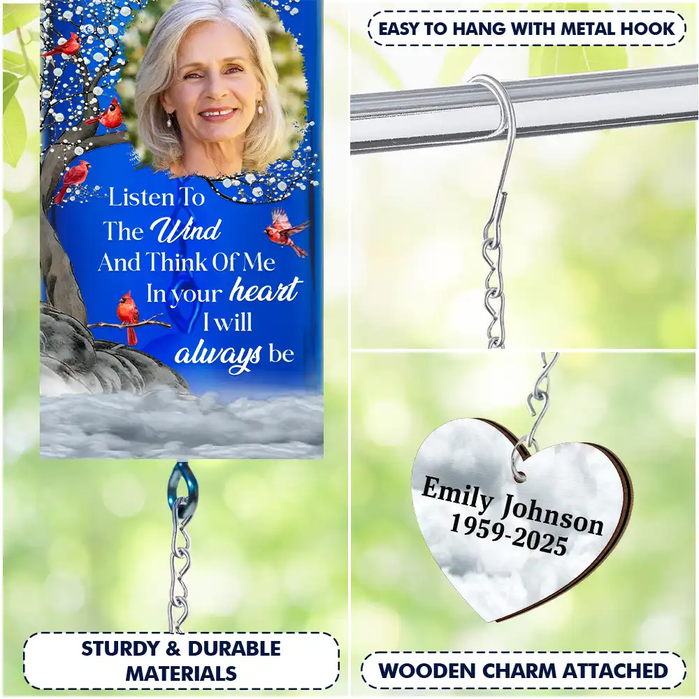 Custom Photo Listen To The Wind And Think Of Me - Personalized Wine Bottle Wind Chime - Image 4