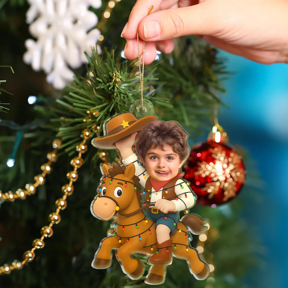 Custom Photo Little Cowboy Kid Boy Kid Girl - Personalized Acrylic Photo Ornament - Image 5