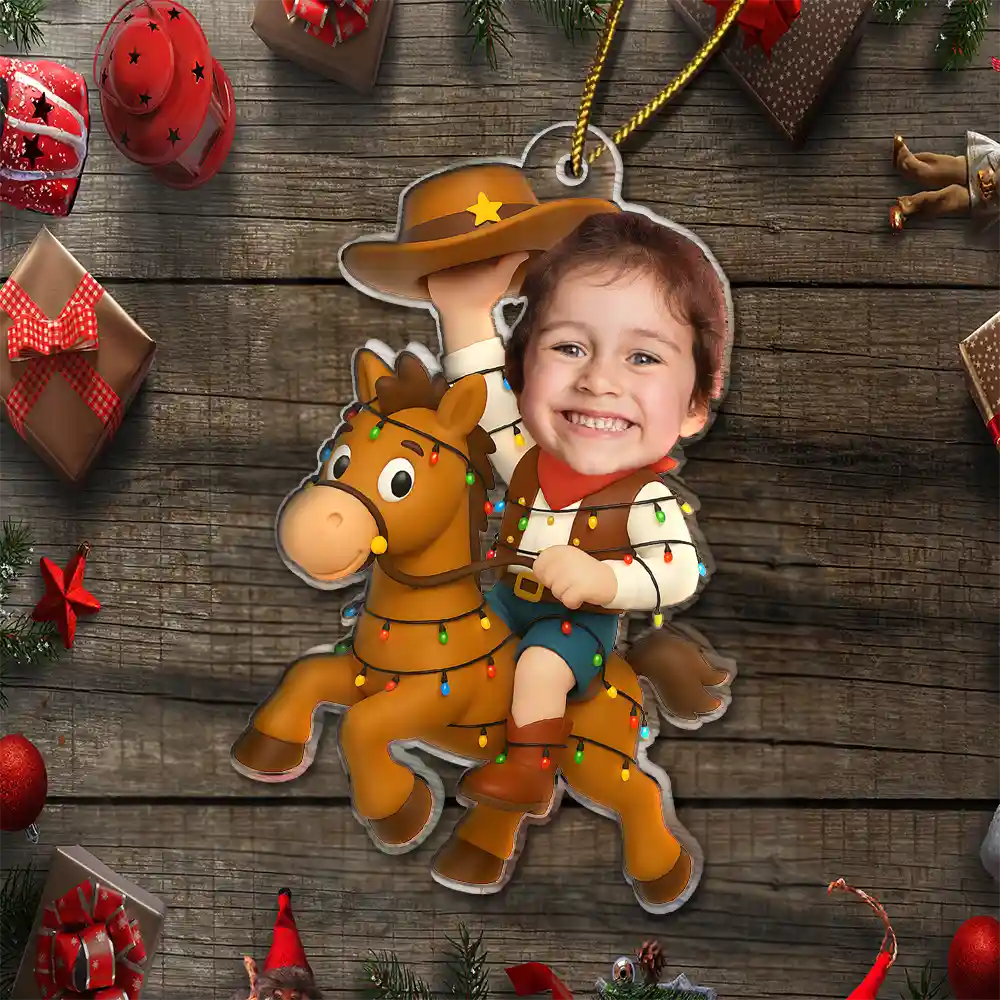 Custom Photo Little Cowboy Kid Boy Kid Girl - Personalized Acrylic Photo Ornament - Image 7