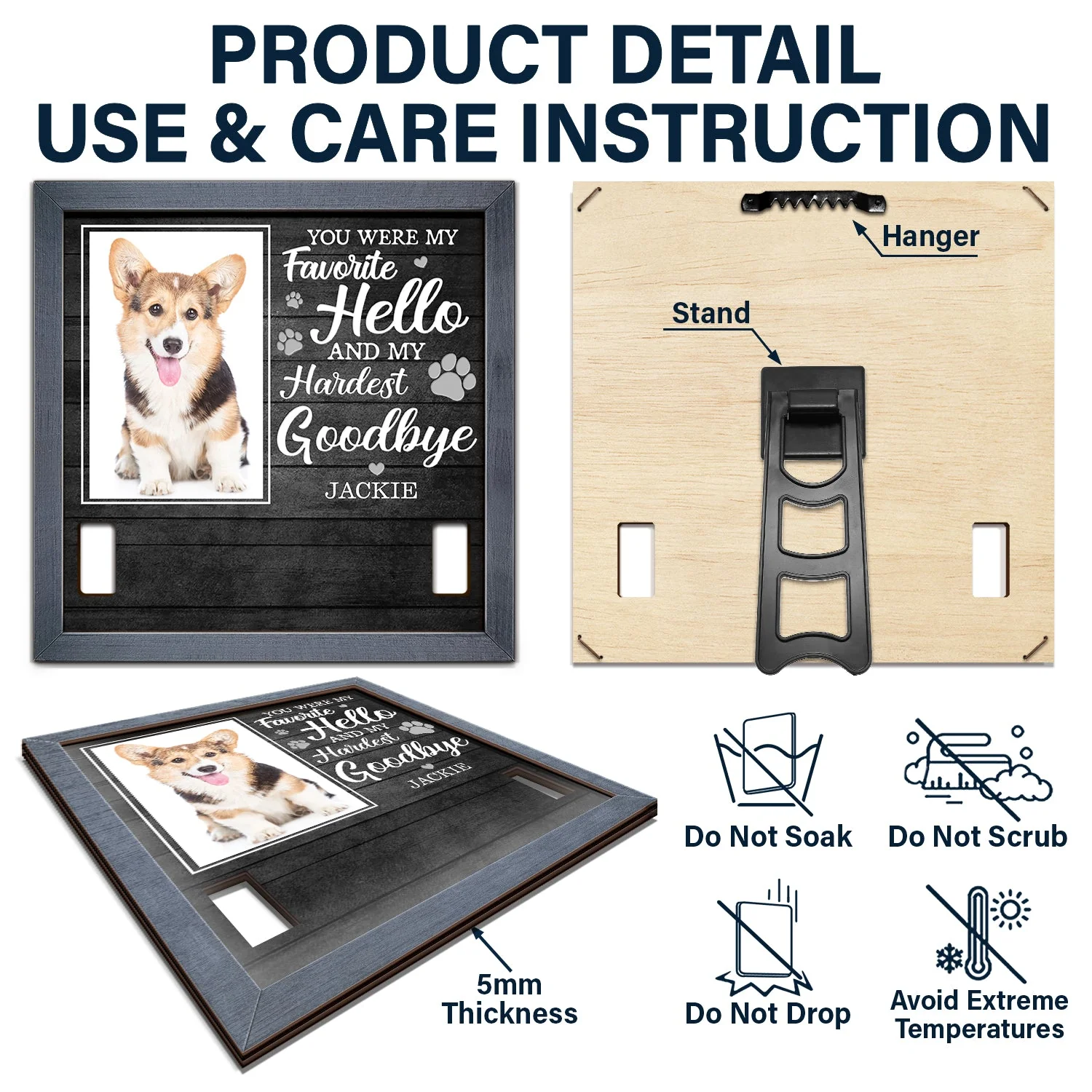 Custom Photo Lived Forever - Memorial, Sympathy Gift For Dog Owners, Cat Lovers - Personalized Pet Loss Sign, Collar Frame - Image 5