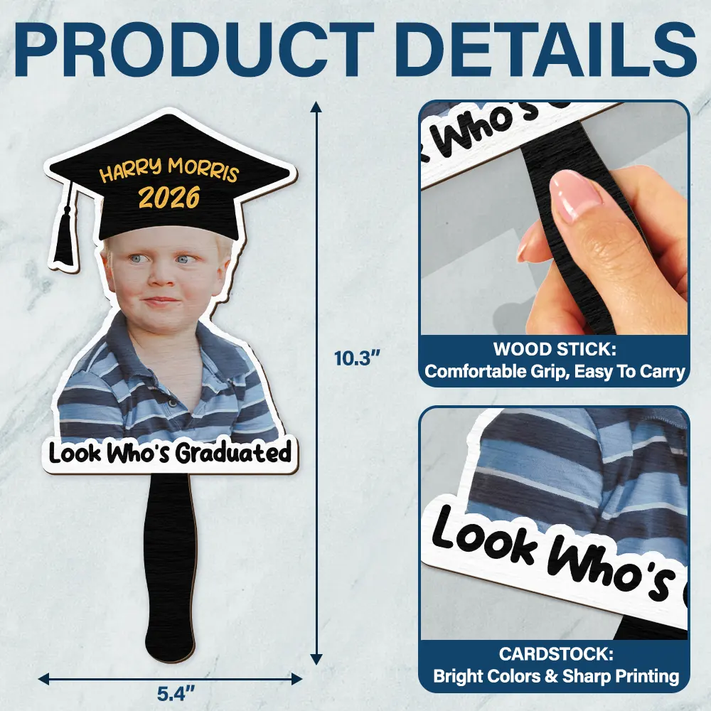 Custom Photo Look Who's Graduated - Personalized Graduation Handheld Fan - Image 6