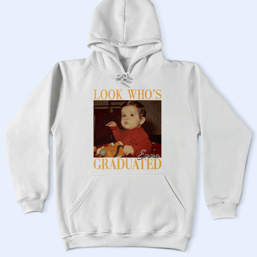 Custom Photo Look Who's Graduated Vintage Childhood Photo - Personalized T Shirt - Image 4