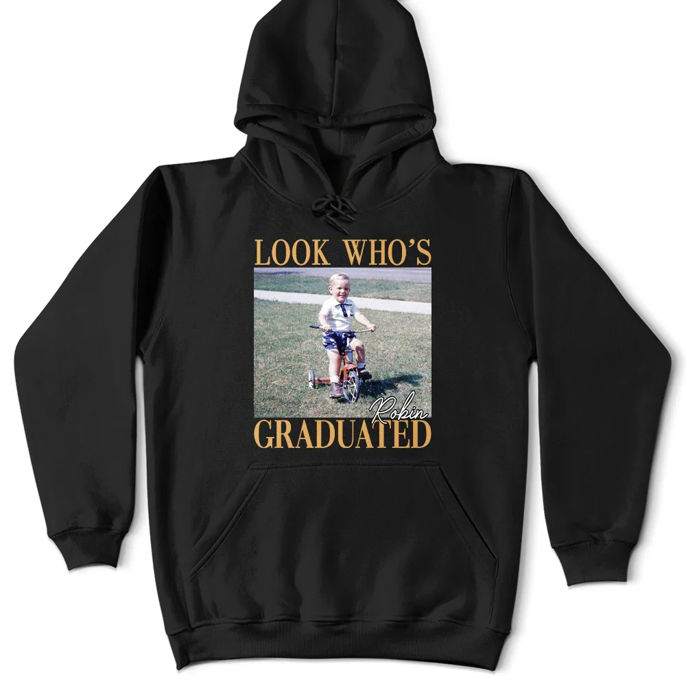 Custom Photo Look Who's Graduated Vintage Childhood Photo - Personalized T Shirt - Image 5