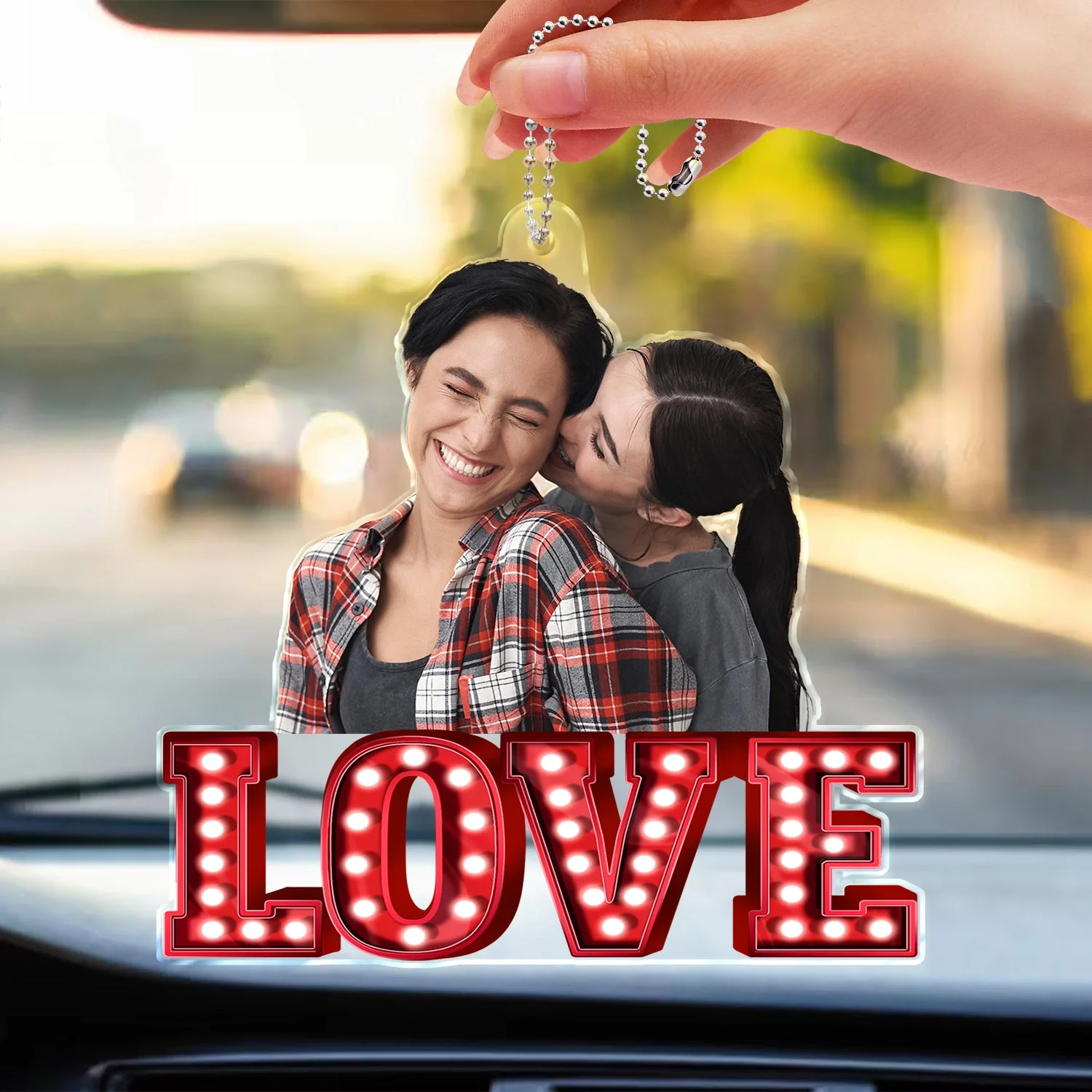 Custom Photo Love Family Couples - Anniversary Gift For Spouse, Lover, Family - Personalized Acrylic Car Hanger - Image 4