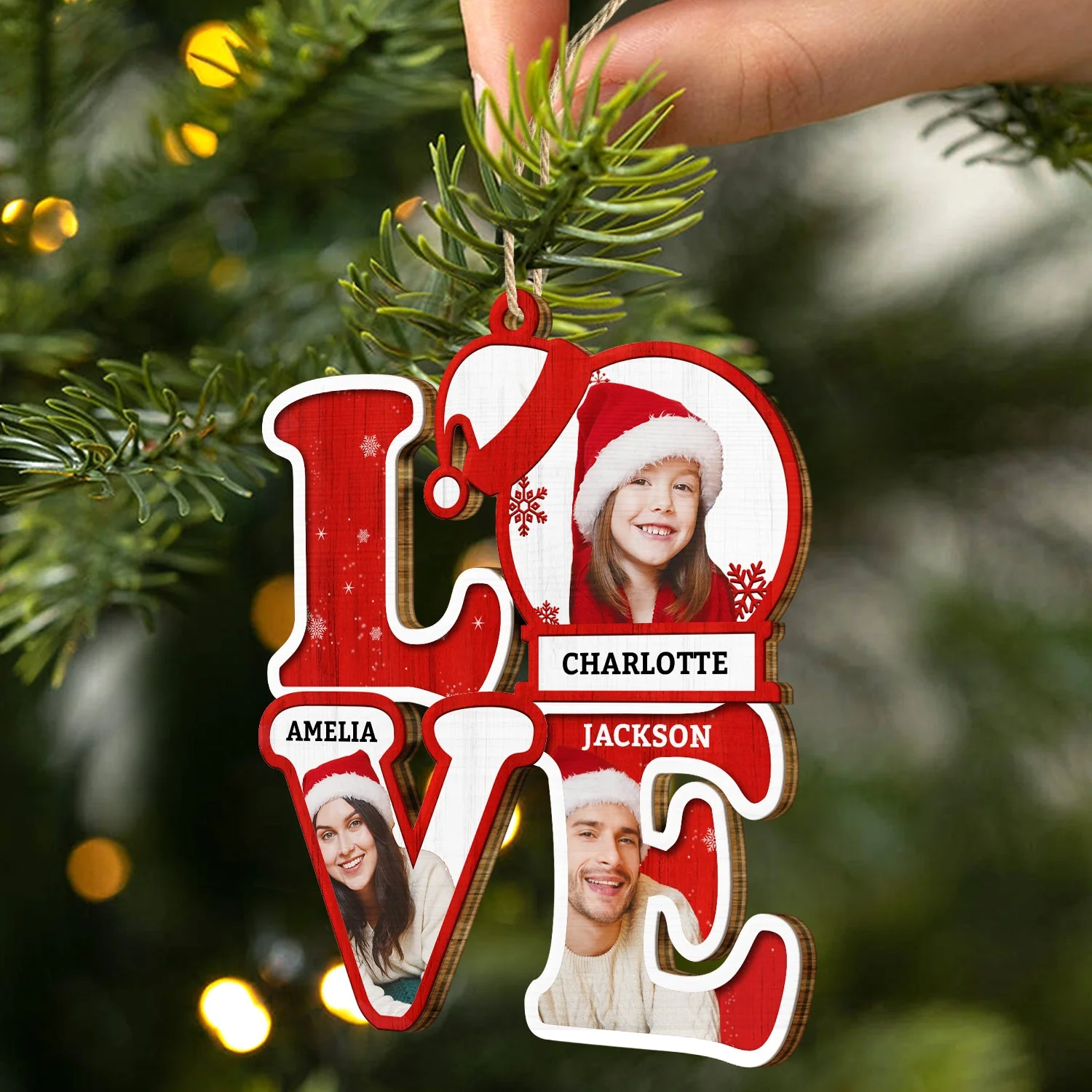 Custom Photo Love Family Kids Dogs Cats - Christmas, Loving Gift For Parents, Grandparents, Pet Lovers - Personalized Custom Shaped Wooden Ornament - Image 3