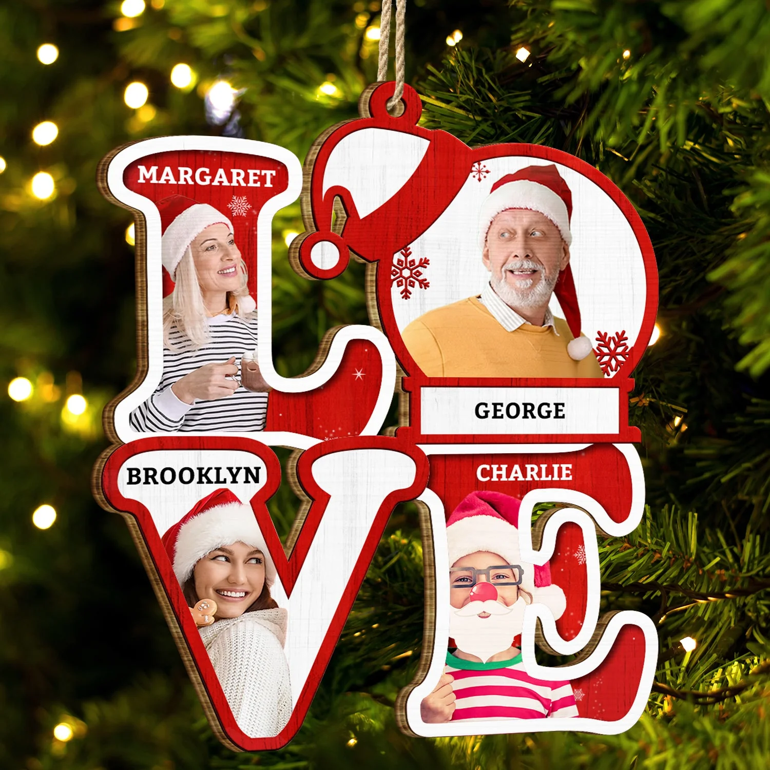 Custom Photo Love Family Kids Dogs Cats - Christmas, Loving Gift For Parents, Grandparents, Pet Lovers - Personalized Custom Shaped Wooden Ornament - Image 5