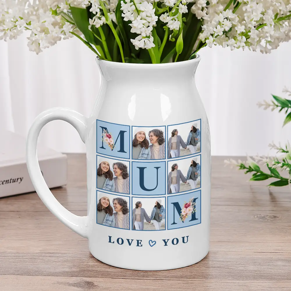 Custom Photo Love You Mom - Personalized Ceramic Flower Vase - Image 2
