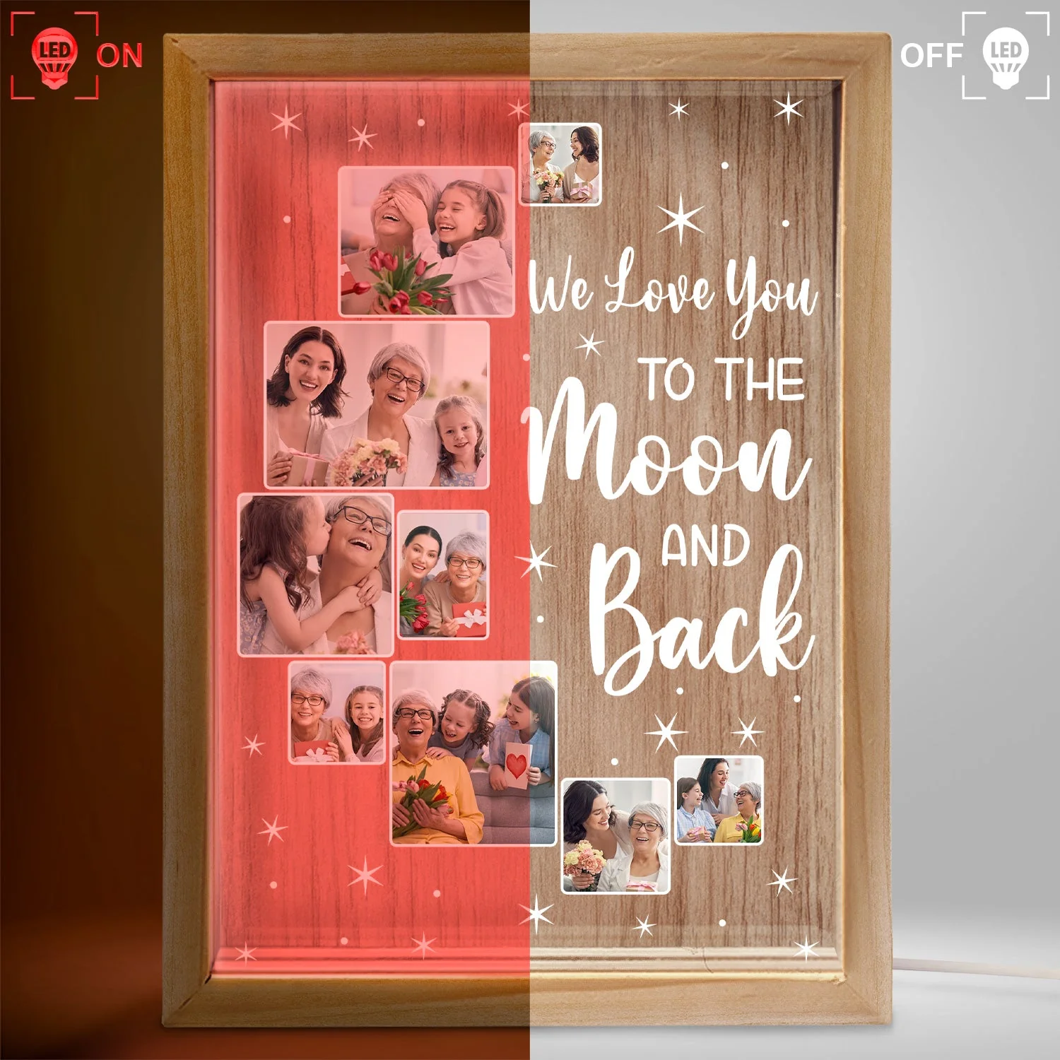 Custom Photo Love You To The Moon And Back - Birthday, Loving Gift For Mom, Dad, Grandma, Family - Personalized Picture Frame Light Box - Image 3