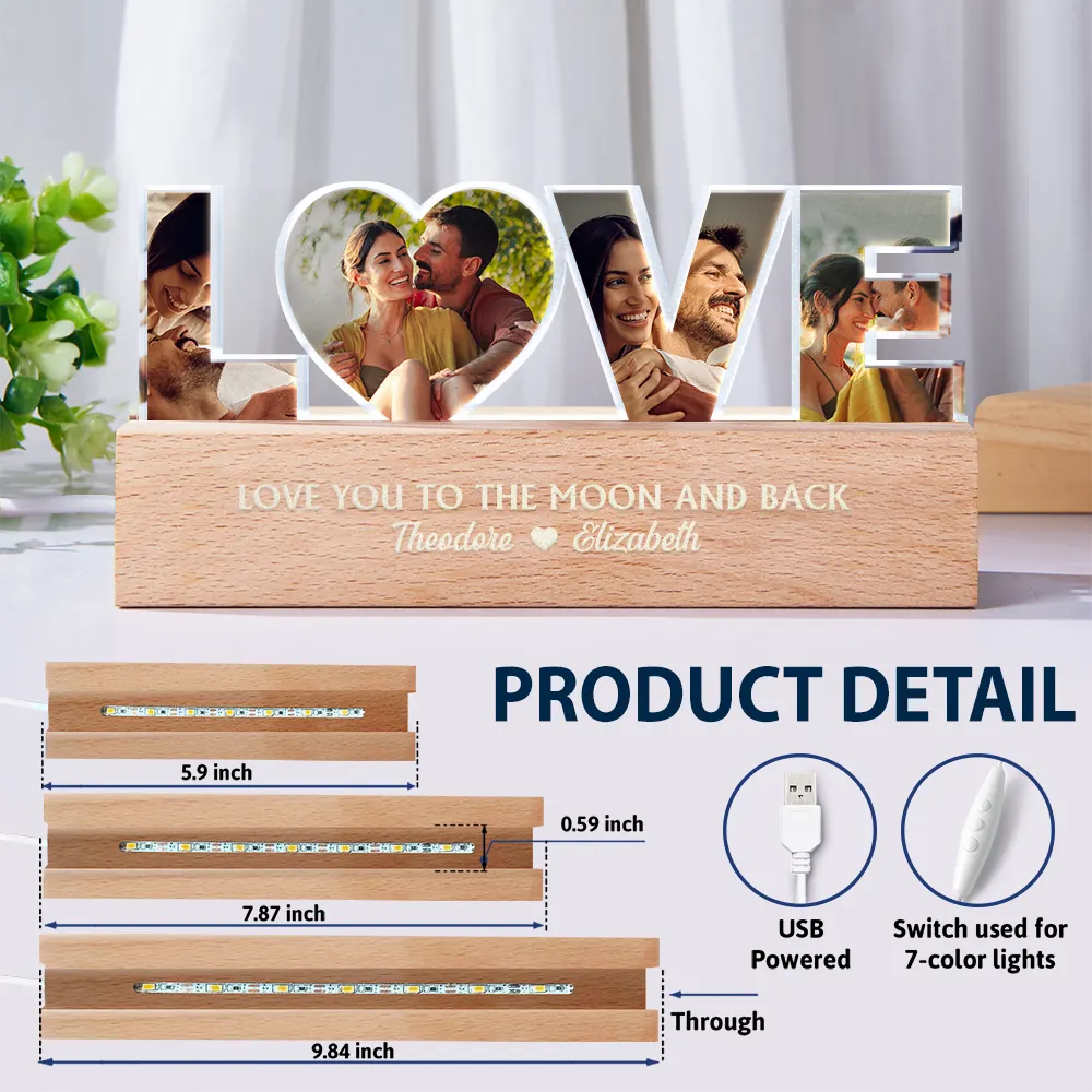 Custom Photo Love You To The Moon And Back - Personalized Custom Shaped LED Light - Image 6