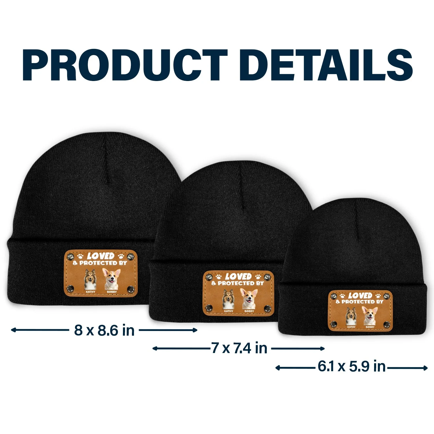 Custom Photo Loved & Protected By - Gift For Baby, Pet Lovers - Personalized Beanie With Leather Patch - Image 7