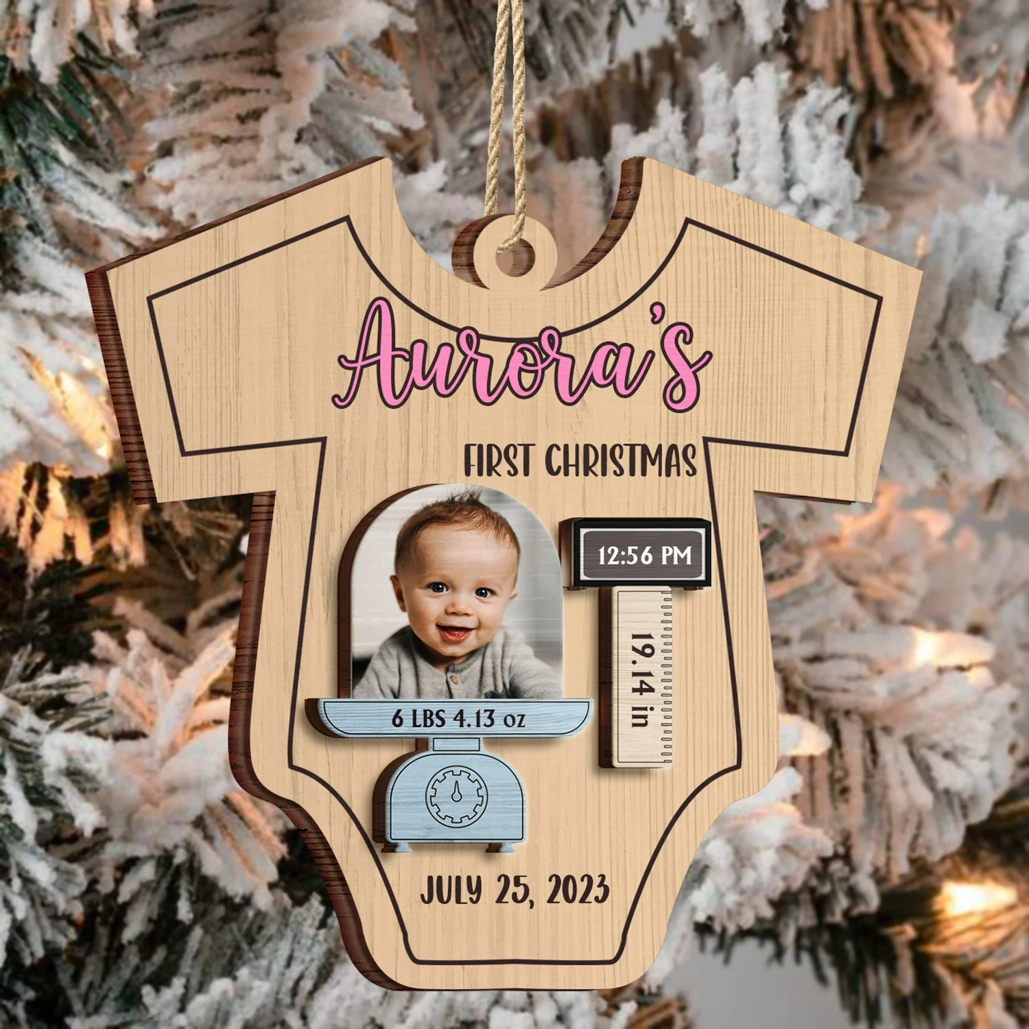 Custom Photo Lovely Baby Face First Christmas - Christmas Gift For Baby, Newborn Baby - Personalized 2-Layered Wooden Ornament - Image 3