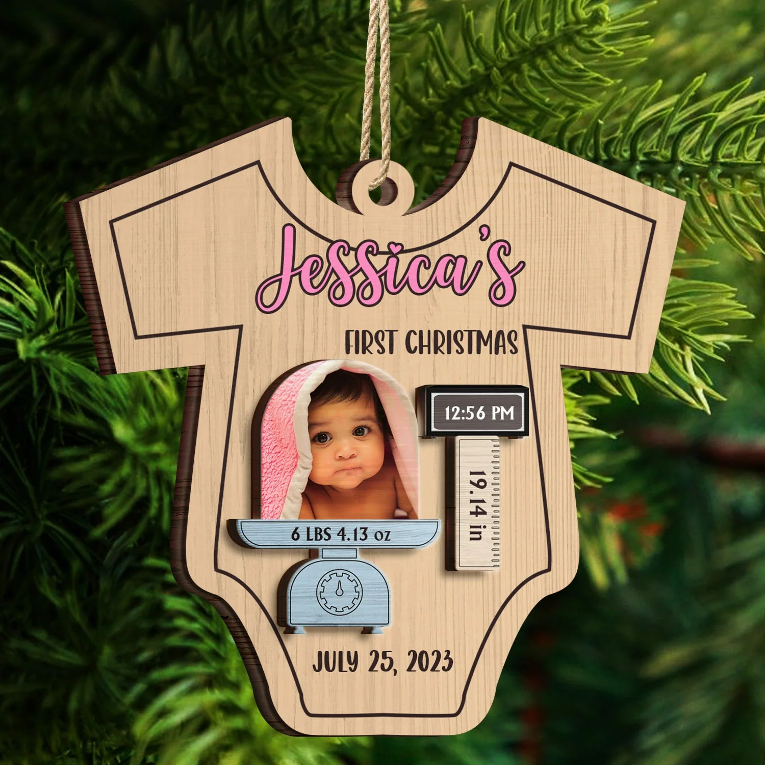 Custom Photo Lovely Baby Face First Christmas - Christmas Gift For Baby, Newborn Baby - Personalized 2-Layered Wooden Ornament - Image 4