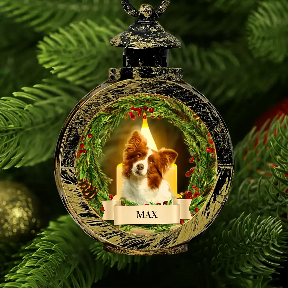 Custom Photo Lovely Dog Cat Face Wreath Pet Memorial - Personalized Candlelight Lantern Ornament - Image 3