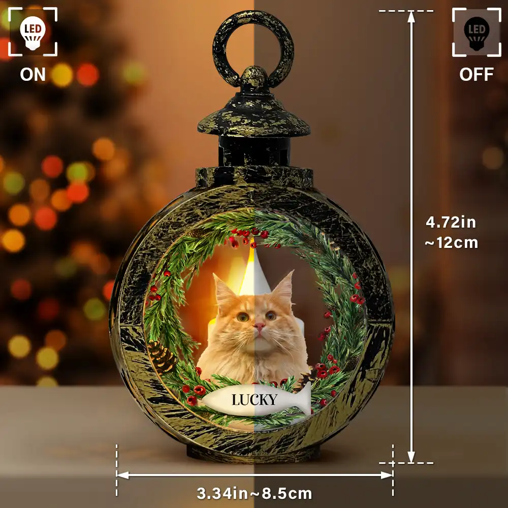 Custom Photo Lovely Dog Cat Face Wreath Pet Memorial - Personalized Candlelight Lantern Ornament - Image 4
