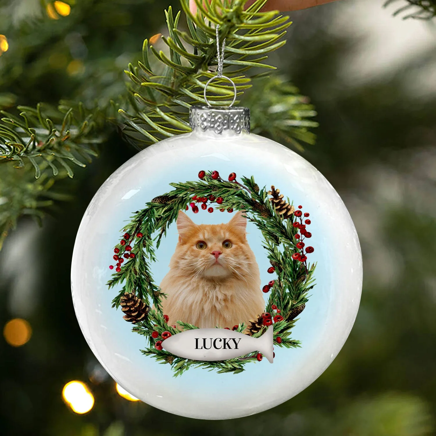 Custom Photo Lovely Dogs Cats - Christmas Memorial Gift For Pet Lovers - Personalized White Flat Ball Ornament - Image 4