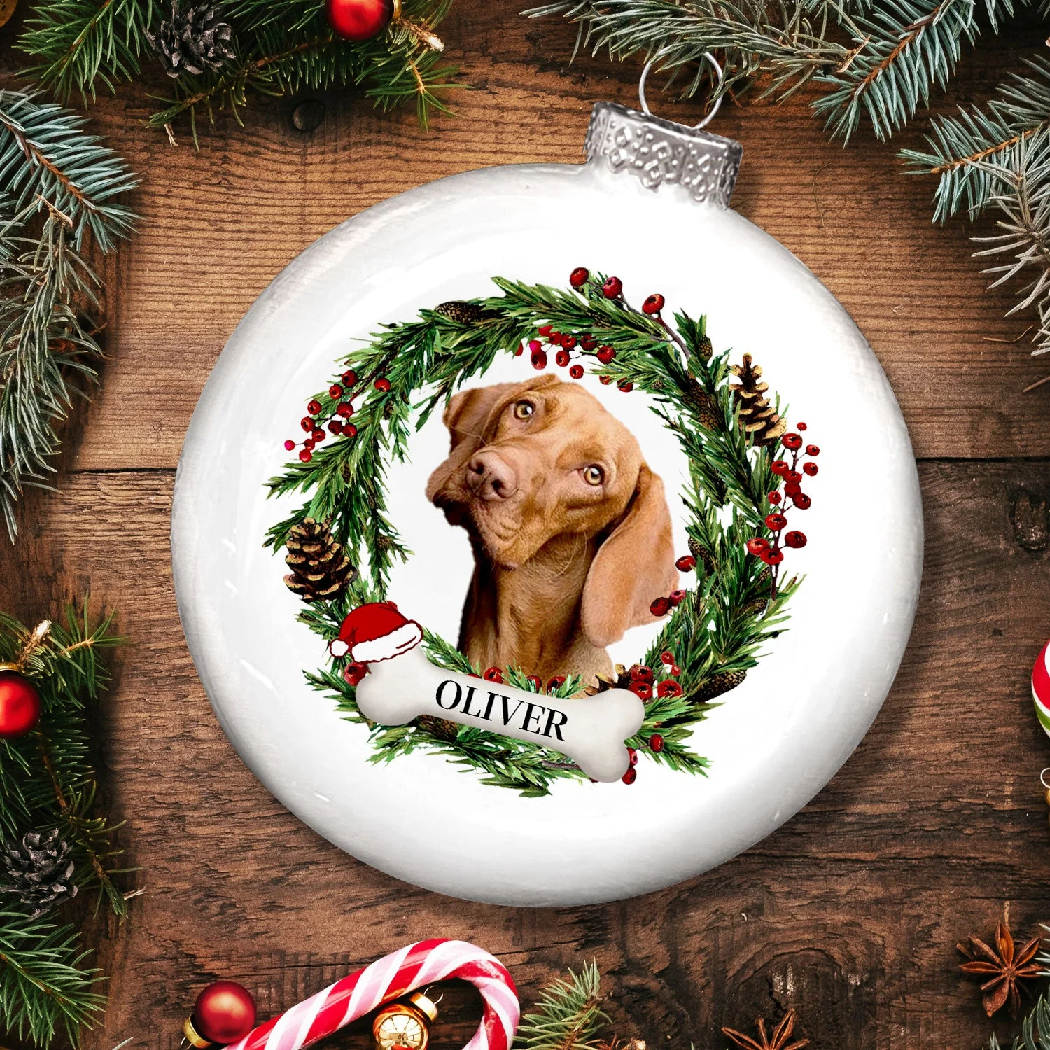 Custom Photo Lovely Dogs Cats - Christmas Memorial Gift For Pet Lovers - Personalized White Flat Ball Ornament - Image 5