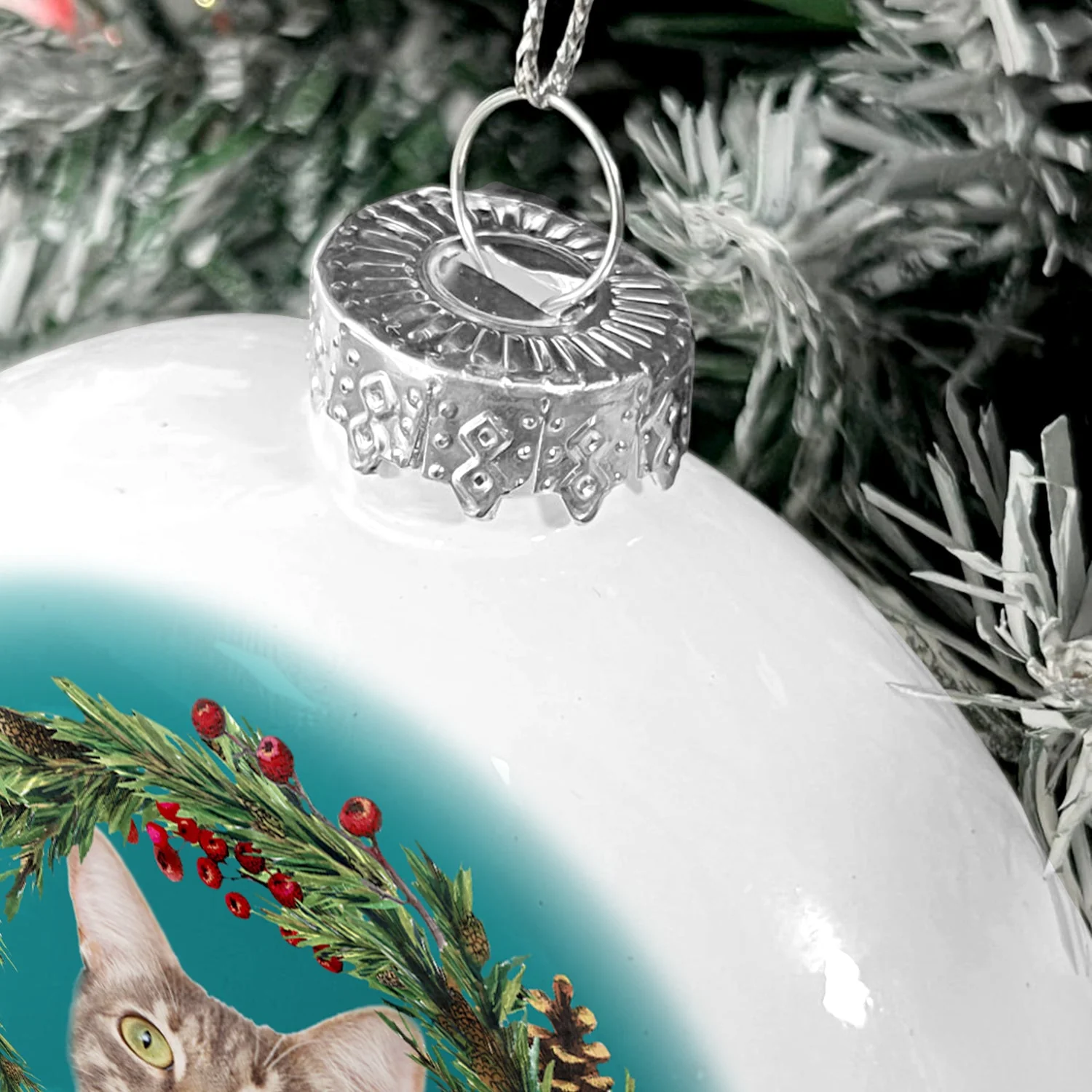 Custom Photo Lovely Dogs Cats - Christmas Memorial Gift For Pet Lovers - Personalized White Flat Ball Ornament - Image 6