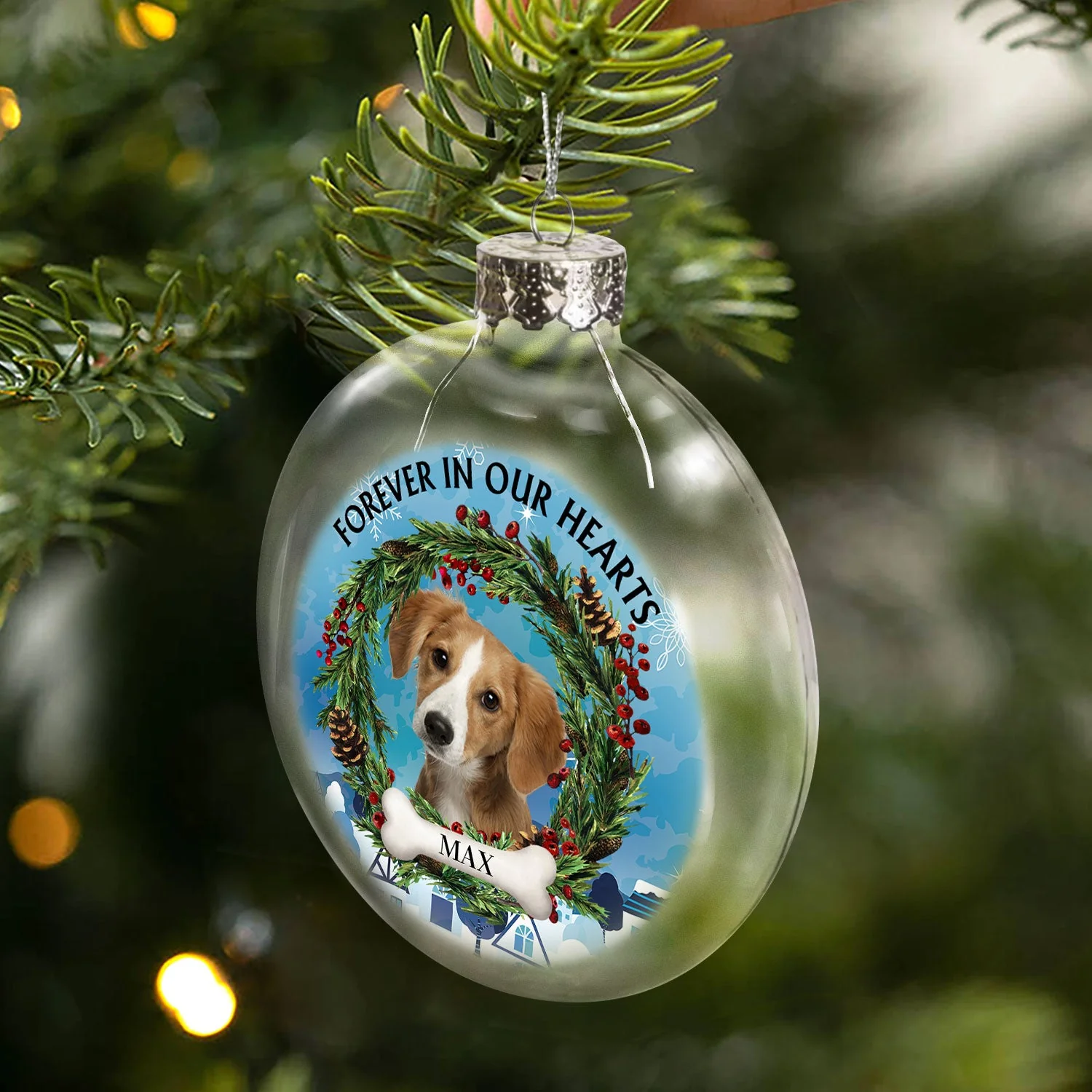 Custom Photo Lovely Dogs Cats Forever In My Heart - Christmas Memorial Gift For Pet Lovers - Personalized Clear Flat Ball Ornament - Image 3