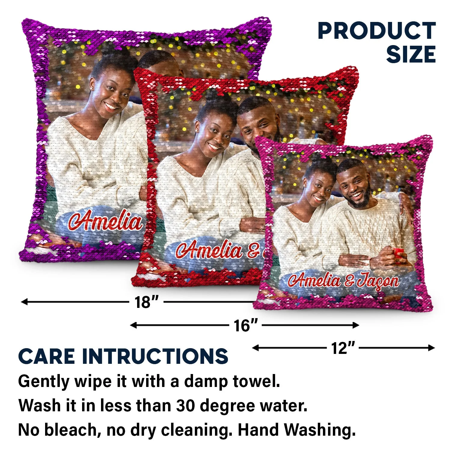 Custom Photo Lovely Family - Gift For Couples, Husband And Wife, Kids, Grandparents - Personalized Sequin Pillow, Mermaid Sequin Cushion Magic Reversible Throw Pillow - Image 5