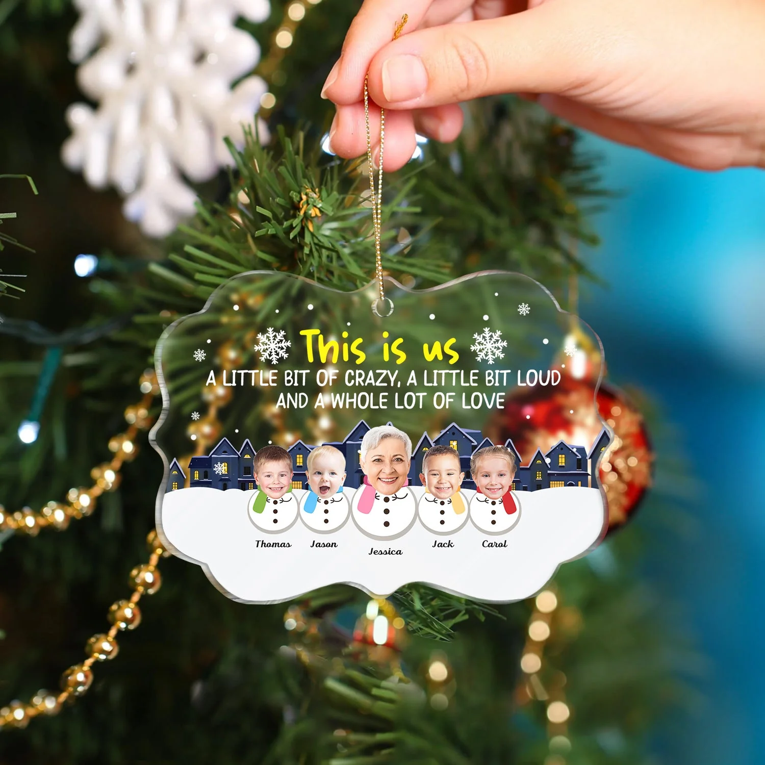 Custom Photo Lovely Grandkids Face This Is Us A Little Of Crazy - Christmas Gift For Grandparents, Parents - Personalized Medallion Acrylic Ornament - Image 4