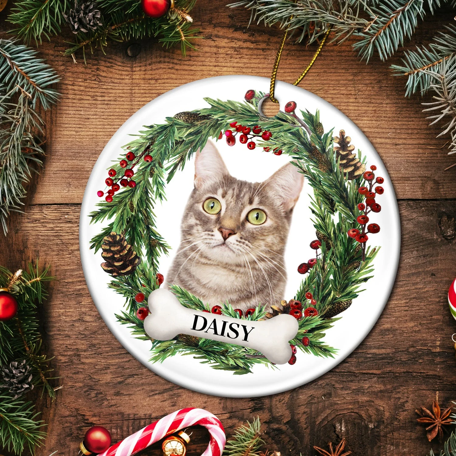 Custom Photo Lovely Pet Face - Christmas Gift For Pet Lovers, Pet Memorial - Personalized Circle Ceramic Ornament - Image 6